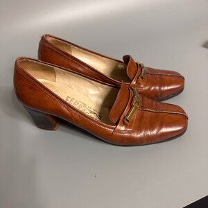 Salvatore Ferragamo Size 5b Brown Leather Horse Bit Low Heel Shoes Italy